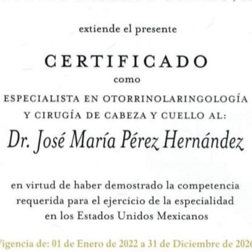 Jose Maria Perez Hernandez, Otorrinolaringólogo en Coatzacoalcos | Agenda una cita online